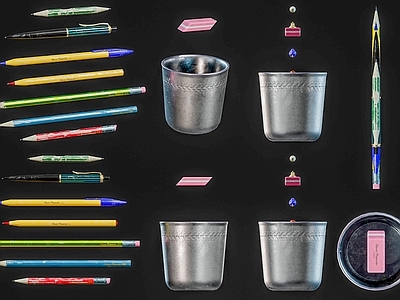 现代简约办公用品 铅笔 圆珠笔 复古文具摆件 学习用品摆件组合 橡皮擦