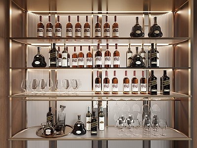 现代轻奢摆件组合 现代酒瓶酒杯 酒架
