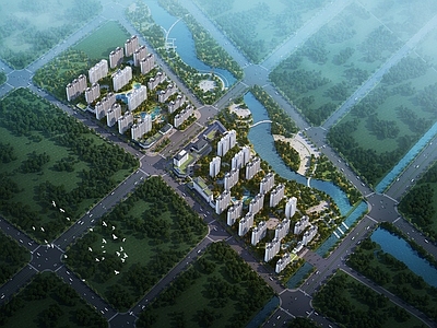 现代主义鸟瞰规划 中式养老社区