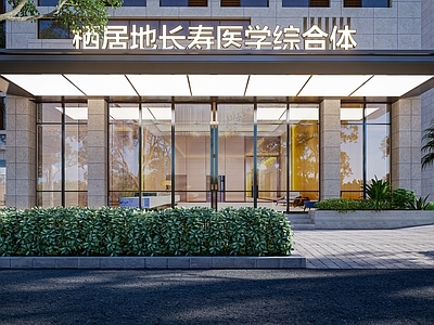 现代简约医院建筑 现代门头 现代入口雨棚