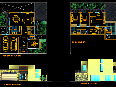 现代别墅建筑 炫彩建筑 施工图