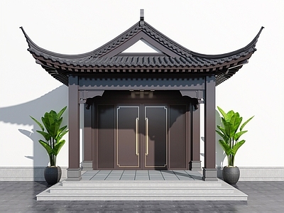 新中式古建筑 大门 门头 徽派大门 别墅大门 仿古建筑
