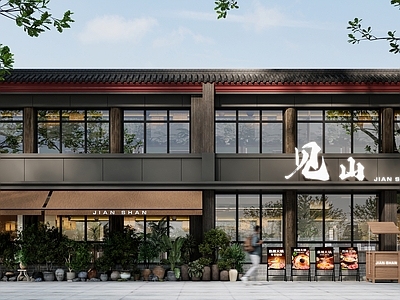 新中式餐饮建筑 门头 高级门头 火锅店门头 餐馆门头