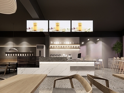 现代简约奶茶店 现代咖啡厅  奶茶甜品店  餐桌椅组合  吧台水吧台
