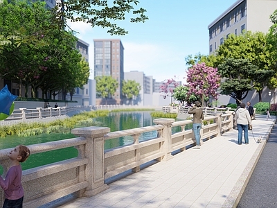 新中式景观滨水景观 河道景观 河道栏杆 整石栏杆 欧式石材栏杆 扶手栏杆