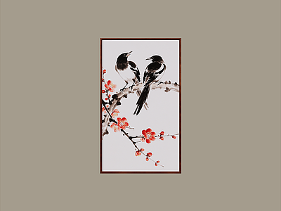 新中式挂画 国画 梅花 喜鹊 水墨画