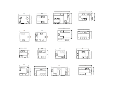 现代简约厨房设施 厨房平面 施工图