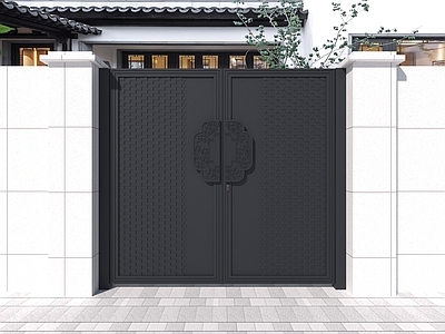 新中式双开门 精雕庭院门 铝艺对开大门 新中式庭院门 简约大门