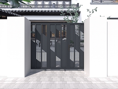 新中式双开门 庭院门 简约平移门 新中式别墅大门 镂空庭院门