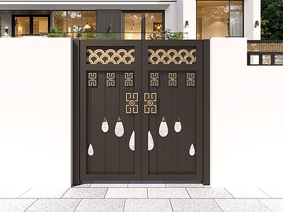新中式双开门 庭院对开门 新中式庭院门 精雕对开门s 水滴造型门