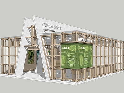 现代木结构建筑文创展厅 集市 咖啡厅 奶茶店 餐饮建筑 快闪店