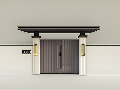 新中式入口大门 庭院门头 铝合金庭院门 别墅花园门 花园入户门 庭院大门