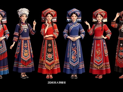 民族风多人 2D民族人物服装