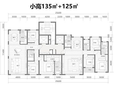高层住宅 边厅三居135㎡ 125㎡ 小高层户型 南北通透 动静分离 施工图