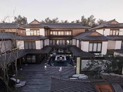 新中式四合院 中式合院建筑 中式别墅 新农村住宅 别墅 合院住宅