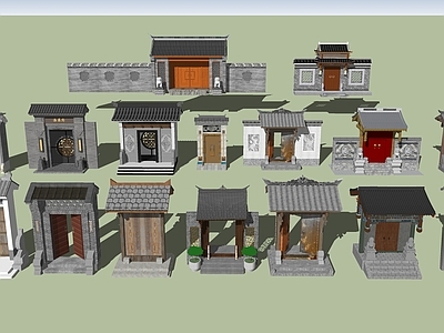 新中式入口大门 中式门头建筑