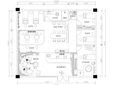 现代美容院 美容院平面布置图 施工图