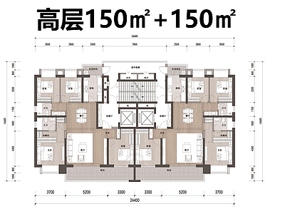 高层住宅 四居150㎡高层 两梯两户 南北阳台 豪华主卧套 独立电梯厅 施工图