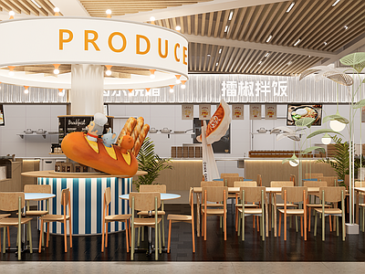 现代简约美食城 网红打卡美食城 网红商场餐厅店铺 网红商场小吃城 网红美食城座椅 网红打卡员工餐厅
