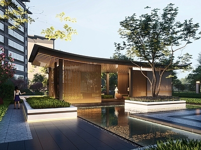 新中式景观小建筑 住宅 景观 廊亭 树池