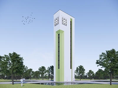 现代极简学校建筑 现代学校钟楼