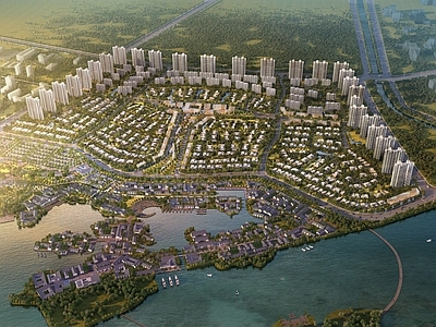新中式鸟瞰规划 古建规划 住宅规划 中南唐山湾规划