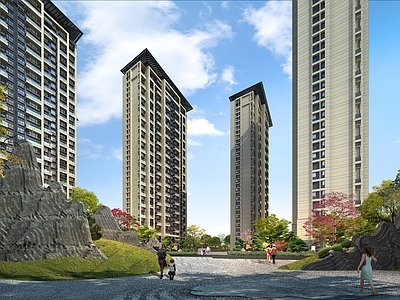 新中式小高层住宅楼 住宅 新中式