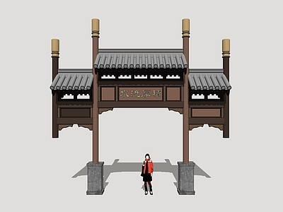 新中式门头 老北京门头 商业街牌坊 木牌坊 老北京建筑门头