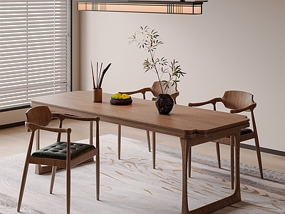 新中式餐桌椅 宋式风餐桌椅组合 新中式餐桌 吊灯 新中式餐椅