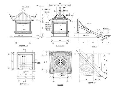 中式亭子 四角亭 施工图