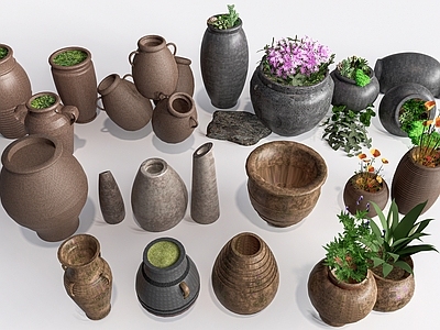 现代花瓶 陶罐小品  陶罐组合 景观园艺小品