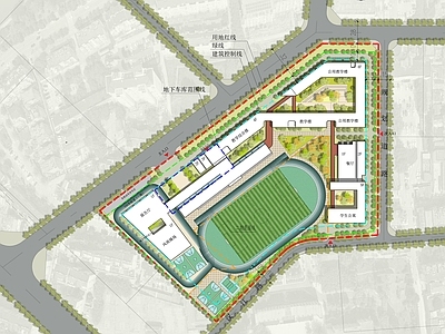 现代学校建筑 中学总平面 教学楼 学生公寓 风雨操场 学校总平面 施工图