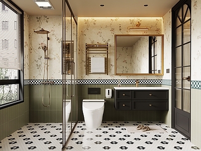 法式卫生间 浴室柜 马桶花洒