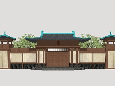 新中式入口大门 书院大门 影视古建大门 宋风建筑大门 寺院大门
