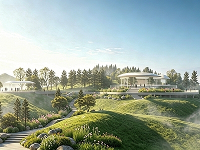 极简主义景观公园 自然风光 山顶观景平台 景观小品 网红咖啡馆 创意小品构筑物