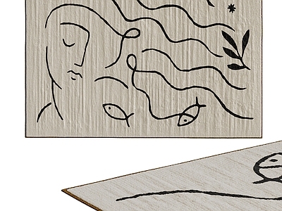 极简地毯 奶油中古风地毯 长方形毛绒地毯 客厅地毯 人物动物地毯 抽象线条地毯