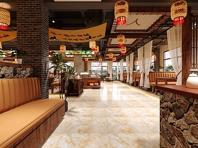 新中式火锅店 餐厅 复古餐厅 火锅店 厨房