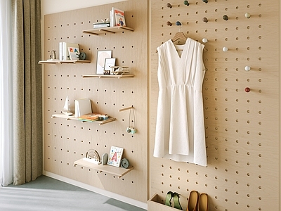 原木风护墙板 洞洞板书架 洞洞板挂衣钩  墙饰挂件 书本  装饰品