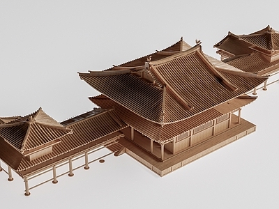 新中式寺庙建筑 古建筑沙盘 古建筑实木