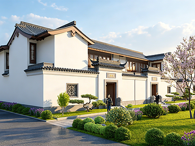 新中式联排别墅 新中式合院 双拼别墅 创新合院 仿古建筑