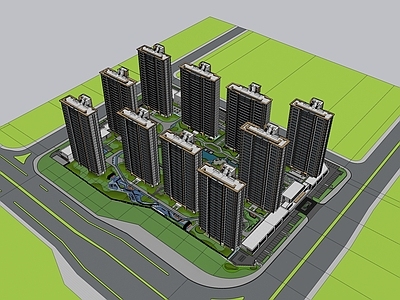 现代简约小区建筑 德兴璞玉润园 大区景观 高层住宅 现代底商 现代大门