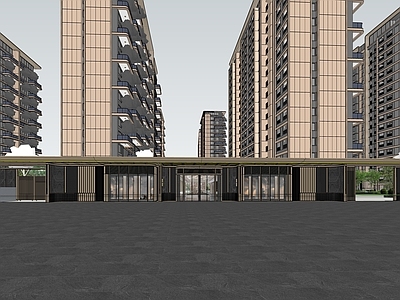 现代小高层住宅楼 成都四代住宅 售楼部大门