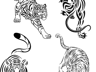 现代其他图库 线条 线稿 动物 老虎 贴图 施工图