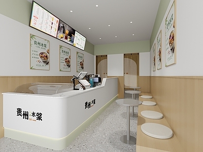 奶油风奶茶店 冰浆店 奶茶店 甜品店 收银台 服务台