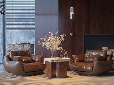 现代轻奢单人沙发 现代意式休闲椅 MInotti 中古休闲椅 边几组合 软装摆件