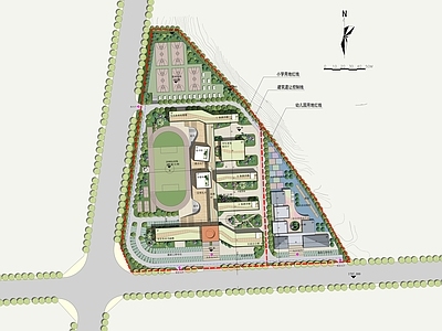 现代学校建筑 小学总平面 教学楼 行政办公楼 食堂 风雨操场 施工图