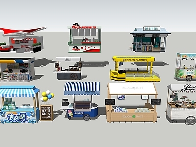 现代食品展台 摊位售卖亭快餐车