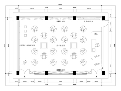 现代教室 美术教室平面图 培训室 施工图
