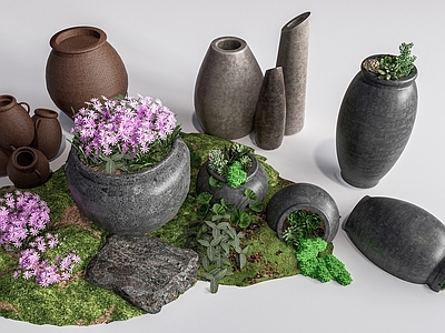 现代花瓶 陶罐小品  陶罐组合  景观园艺小品