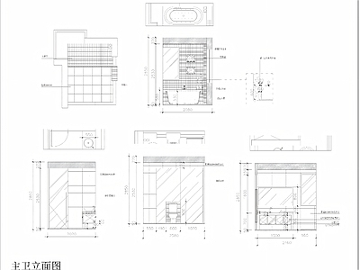 现代卫浴设施 主卫浴室柜 洗手池 马桶 施工图